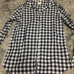 J. Crew navy and white gingham shirt